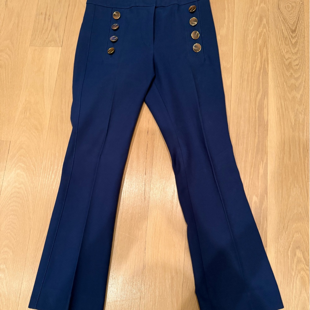 Derek Lam Navy Cropped Sailor Pants with Gold Buttons